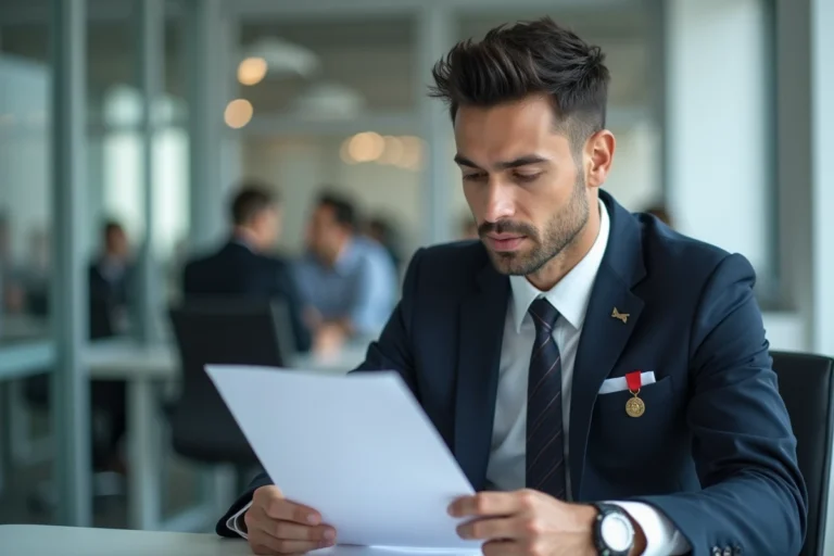 Homme en costume vérifiant son CV dans un bureau professionnel
