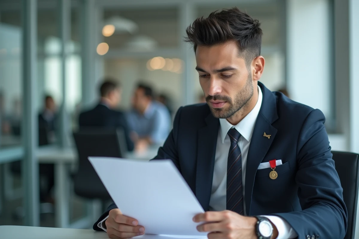Homme en costume vérifiant son CV dans un bureau professionnel