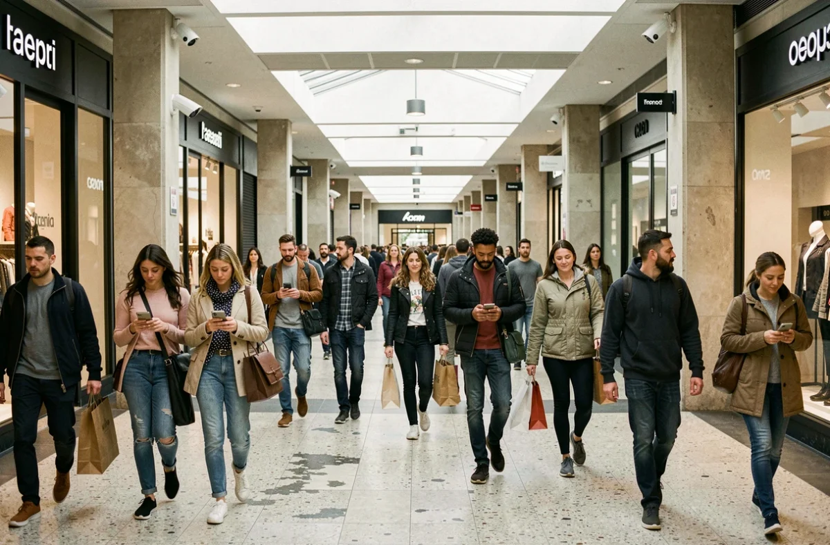 Passants et commerces dans la galerie souterraine du quartier Châtelet Les Halles à Paris